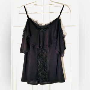White House Black Market Black Lace Detail Off The Shoulder Top